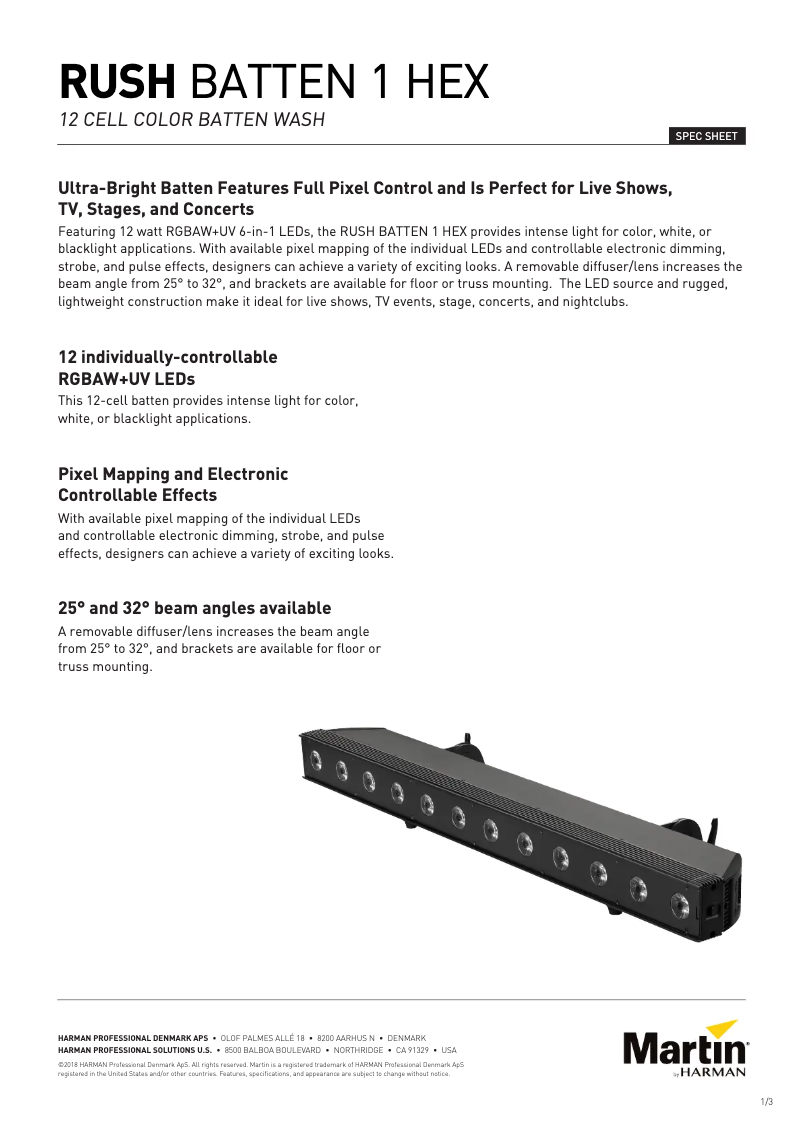 Page 1 de la notice Fiche technique Martin RUSH BATTEN 1 HEX