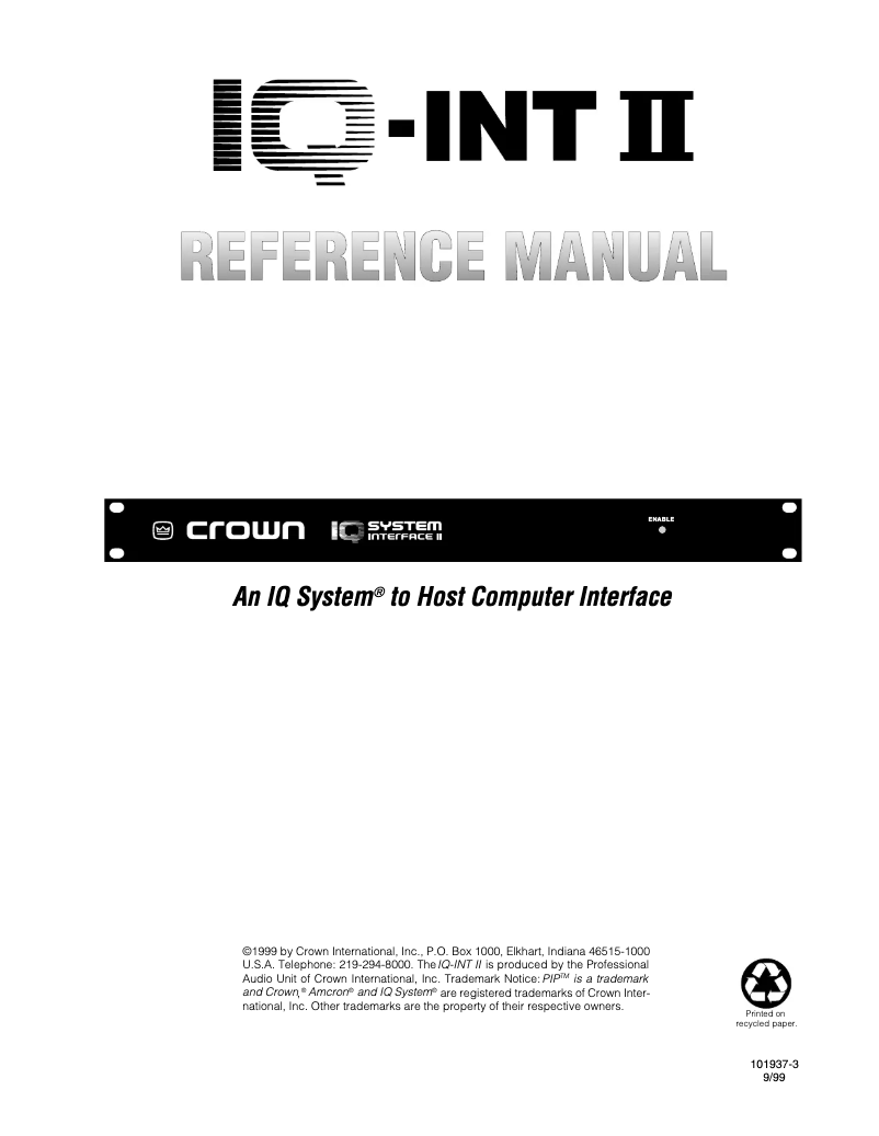 Página 1 del manual Manual de usuario Crown IQ System Interface II