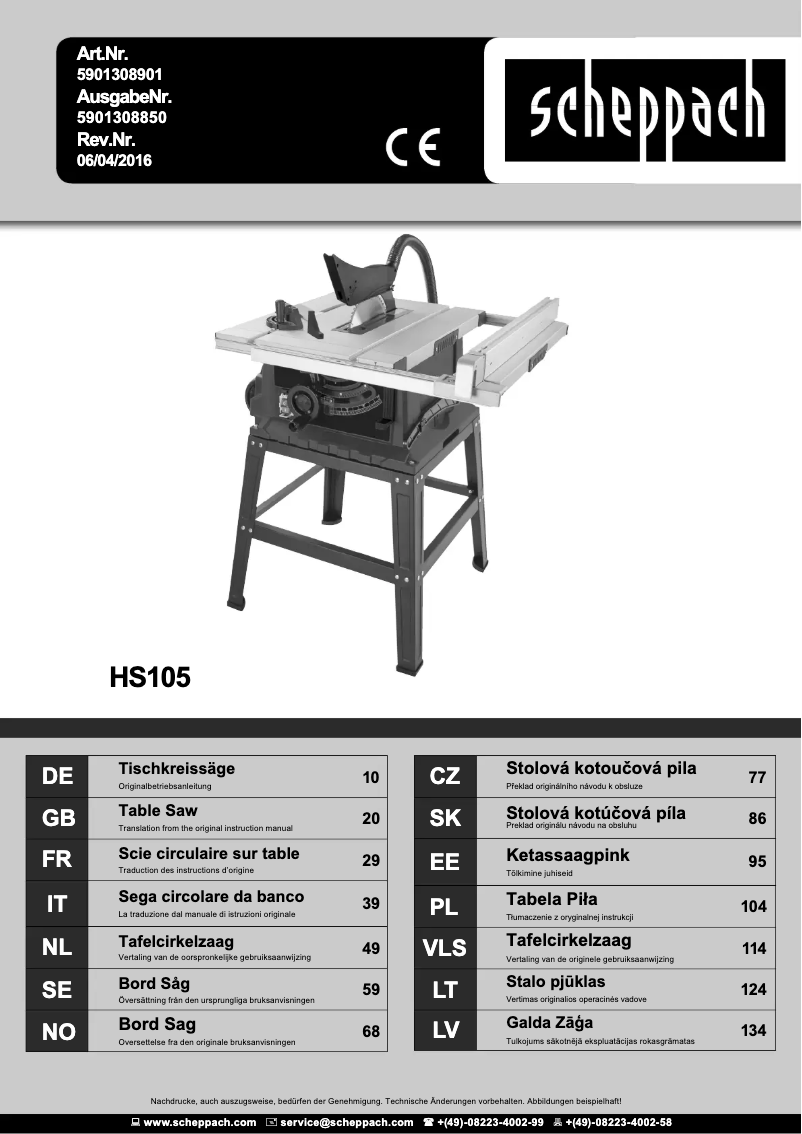 Page 1 de la notice Manuel utilisateur Scheppach HS105
