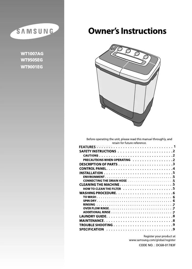 Page 1 de la notice Manuel utilisateur Samsung WT9001EG