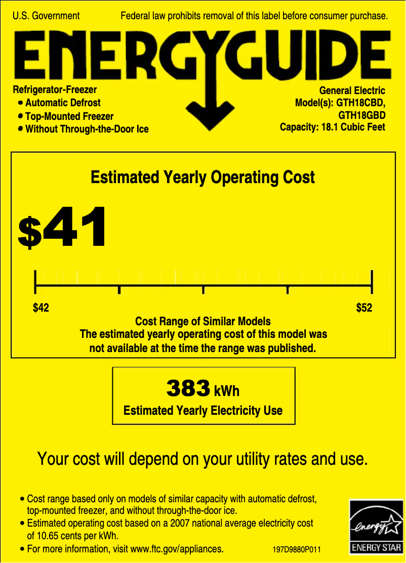 Página 1 del manual Etiqueta energética GE GTH18CBDRBB