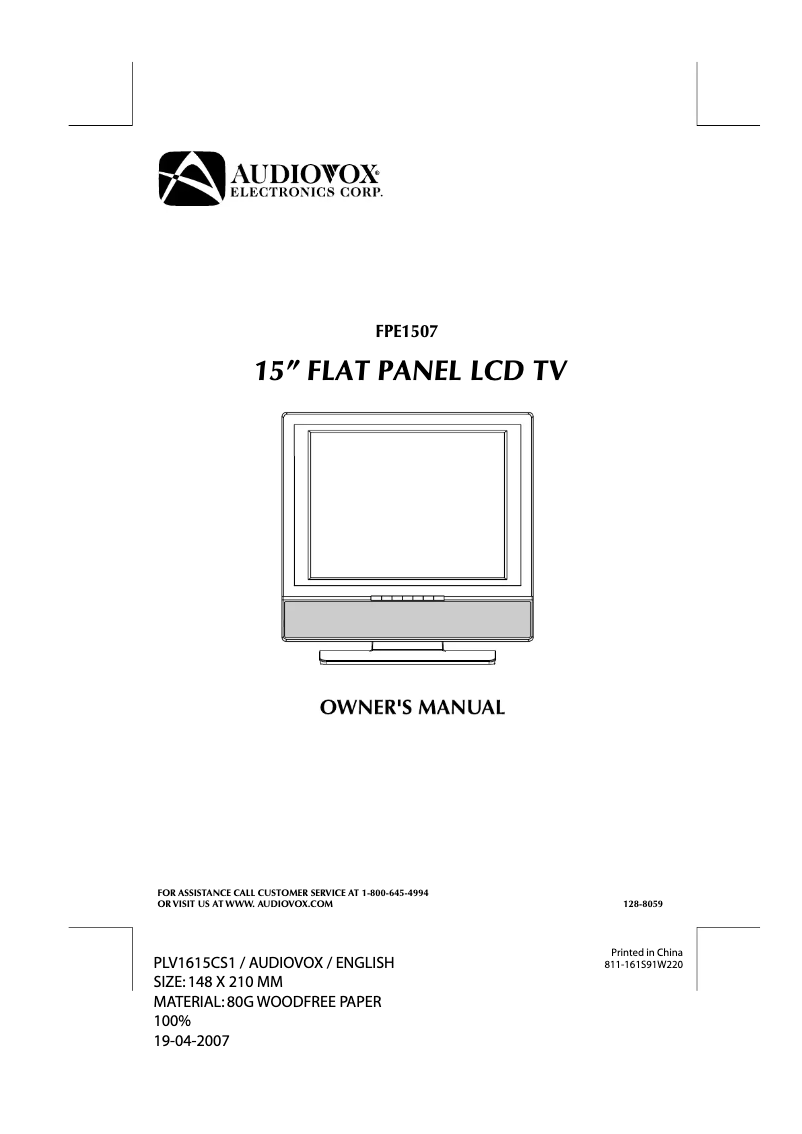 Page 1 de la notice Manuel utilisateur VOXX FPE1507
