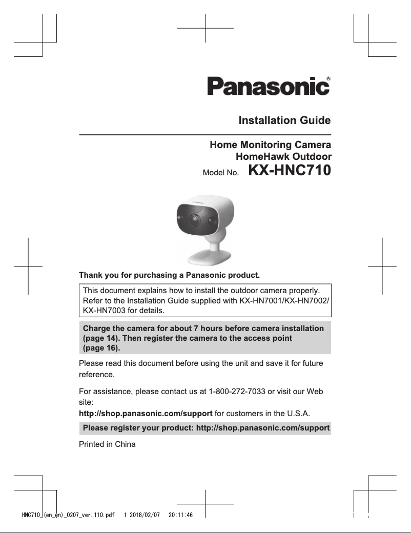 Page 1 de la notice Manuel utilisateur Panasonic KX-HNC710