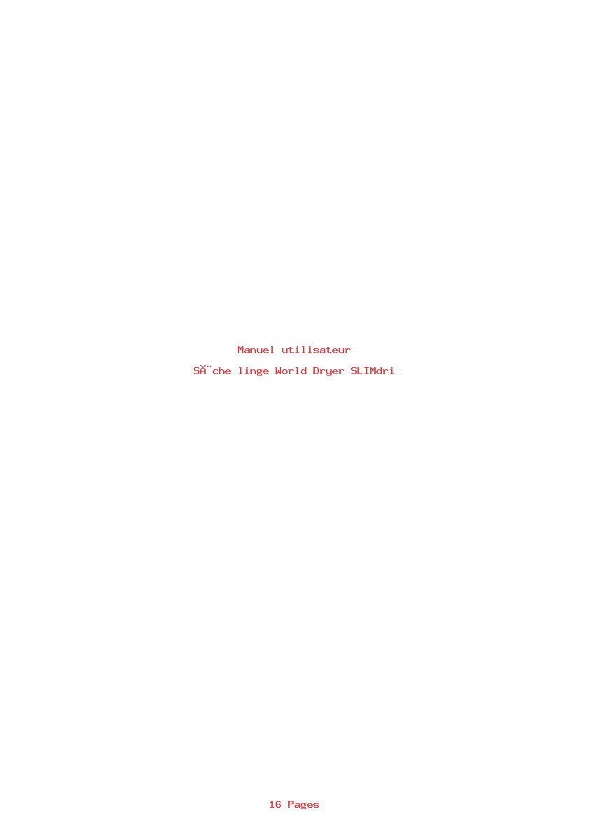 Page 1 de la notice Manuel utilisateur World Dryer SLIMdri