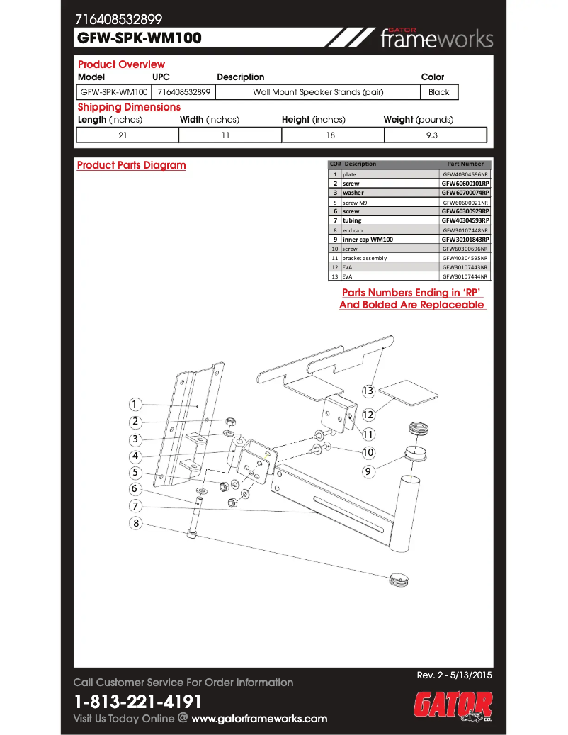 Page 1 de la notice Manuel utilisateur Gator Frameworks GFW-SPK-WM100