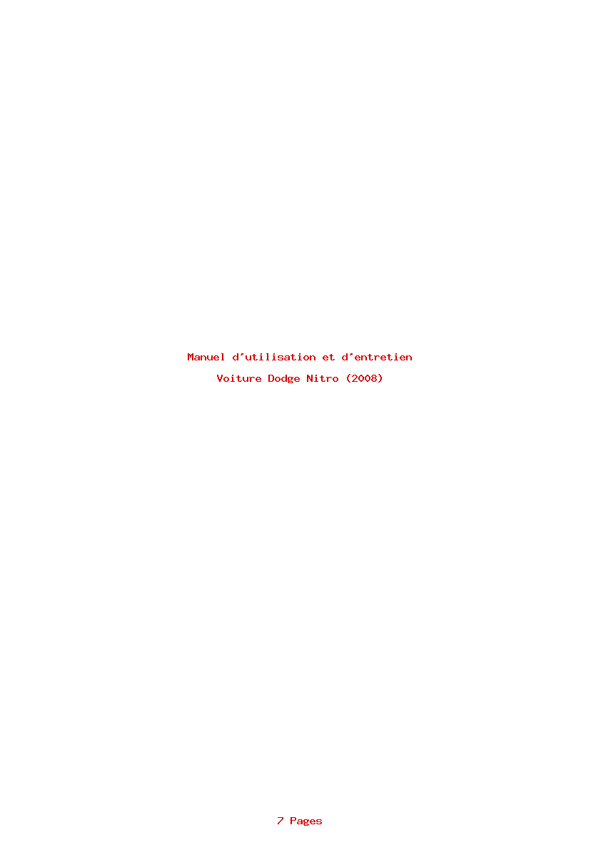 Page 1 de la notice Manuel d'utilisation et d'entretien Dodge Nitro (2008)
