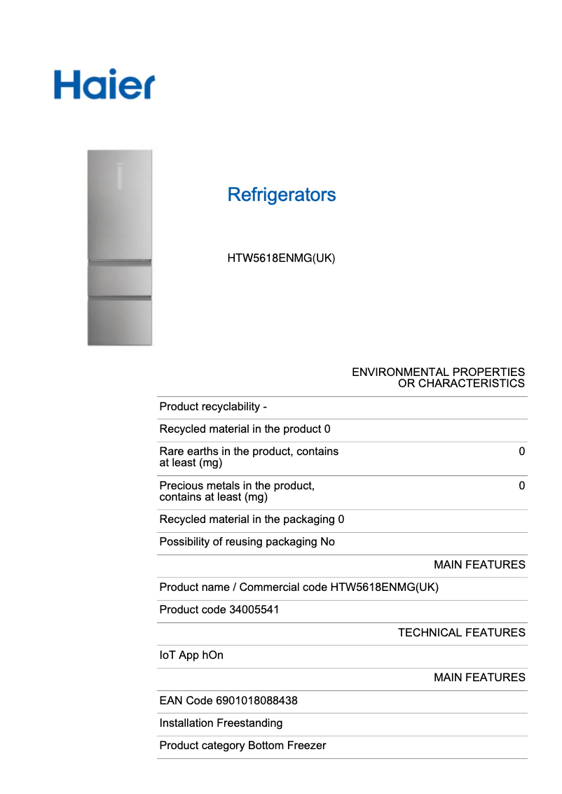 Page 1 de la notice Label énergétique Haier 34005541