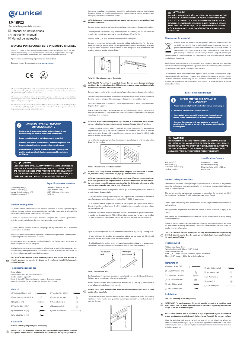 Page 1 de la notice Manuel utilisateur Grunkel SP-15FX-2
