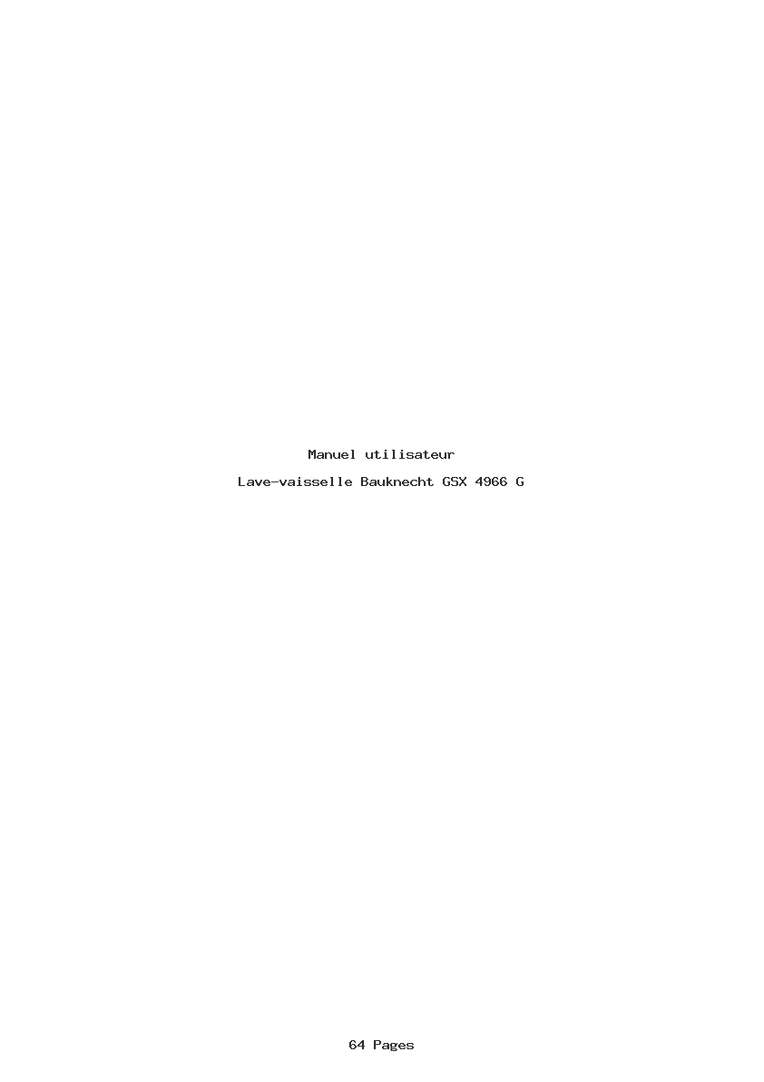 Page 1 de la notice Manuel utilisateur Bauknecht GSX 4966 G
