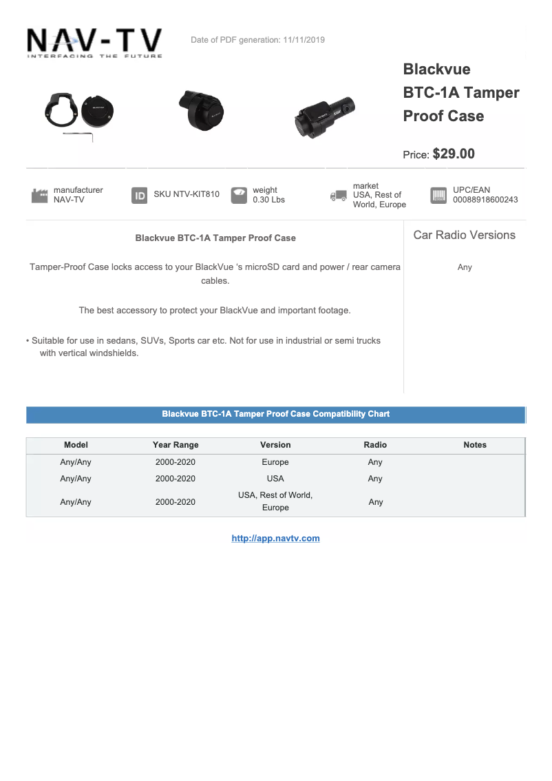 Page 1 de la notice Manuel utilisateur NAV-TV NTV-KIT810