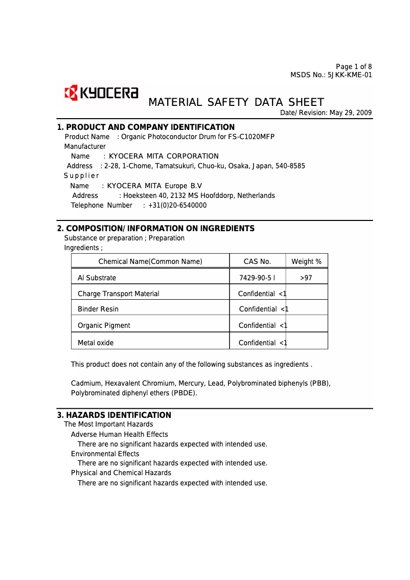 Página 1 del manual Instrucciones de seguridad Kyocera FS-C1020MFP