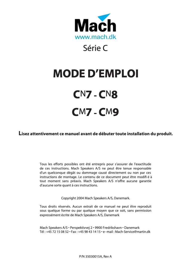 Page 1 de la notice Manuel utilisateur Martin CN7