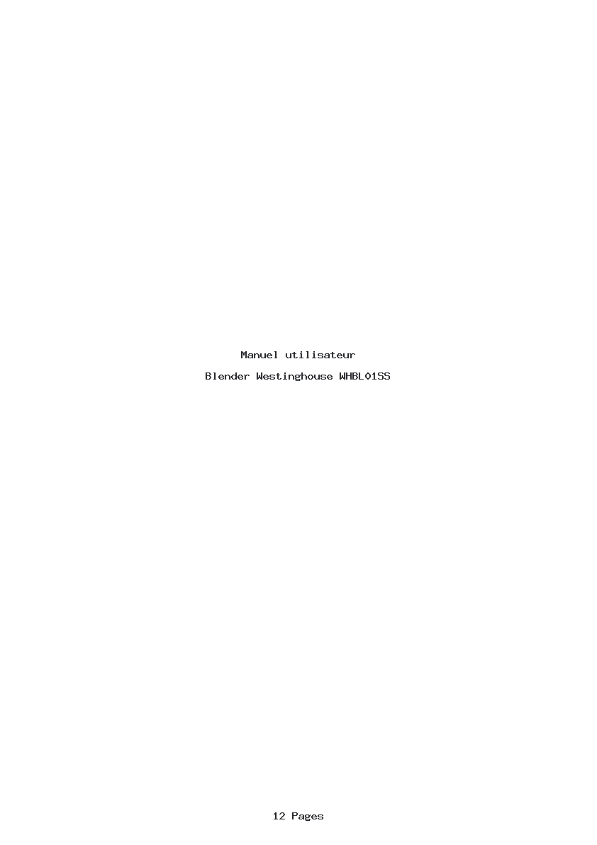 Page 1 de la notice Manuel utilisateur Westinghouse WHBL01SS