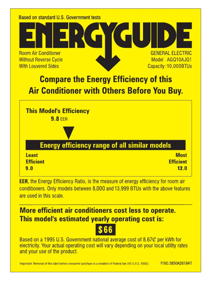 Página 1 del manual Etiqueta energética GE AGQ10AJ