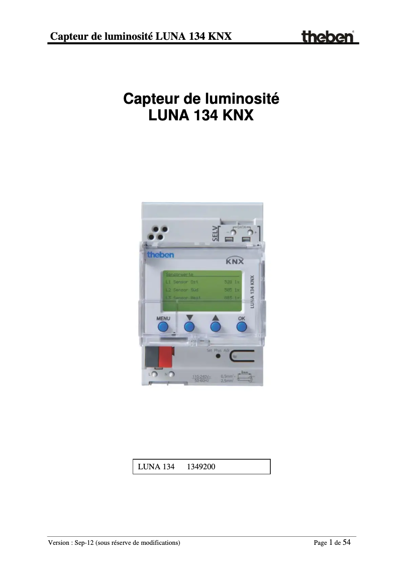 Page 1 de la notice Manuel utilisateur Theben LUNA 134 KNX