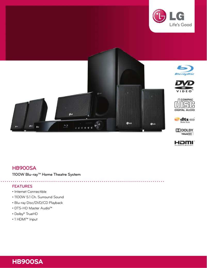 Page 1 de la notice Fiche technique LG HB900SA