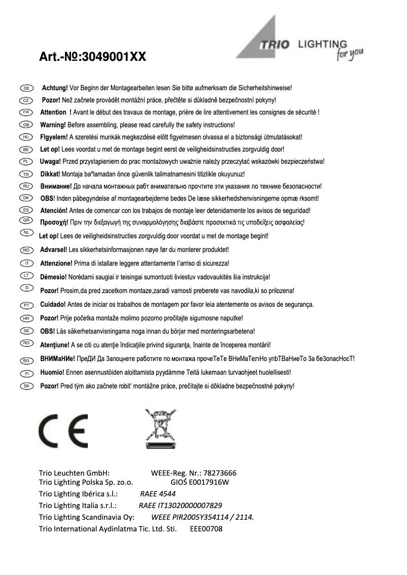 Page 1 de la notice Manuel utilisateur Trio Lighting Dover