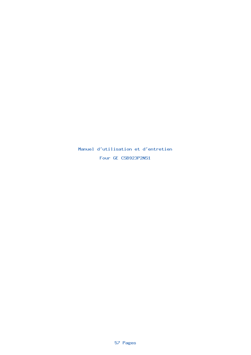 Page 1 de la notice Manuel d'utilisation et d'entretien GE CSB923P2NS1