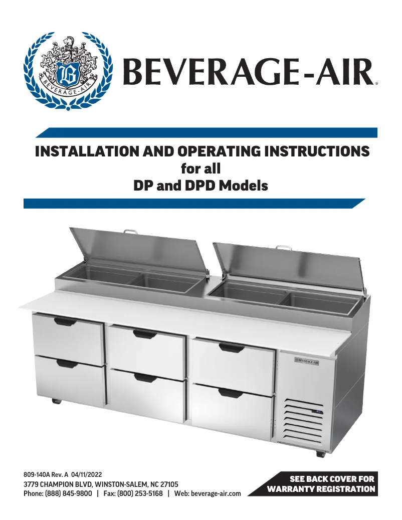 Page 1 de la notice Manuel utilisateur Beverage-Air DP46HC-CL-18