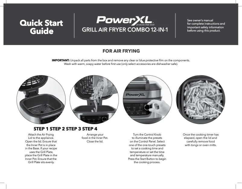 Page 1 de la notice Guide de démarrage rapide PowerXL Grill Air Fryer Combo 12-in-1 MFC-AF-6C