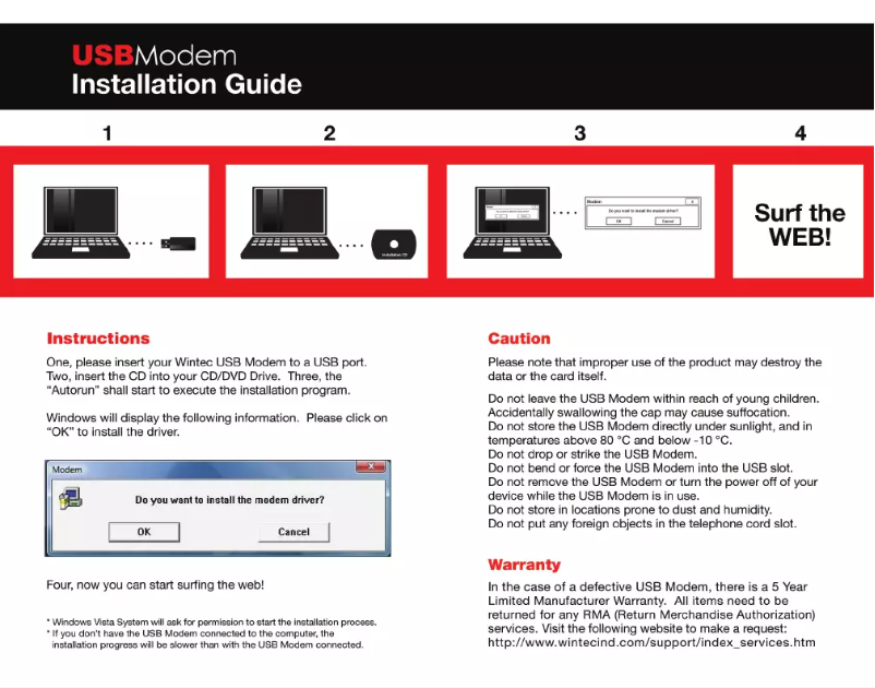 Page 1 de la notice Manuel utilisateur Wintec USB Modem
