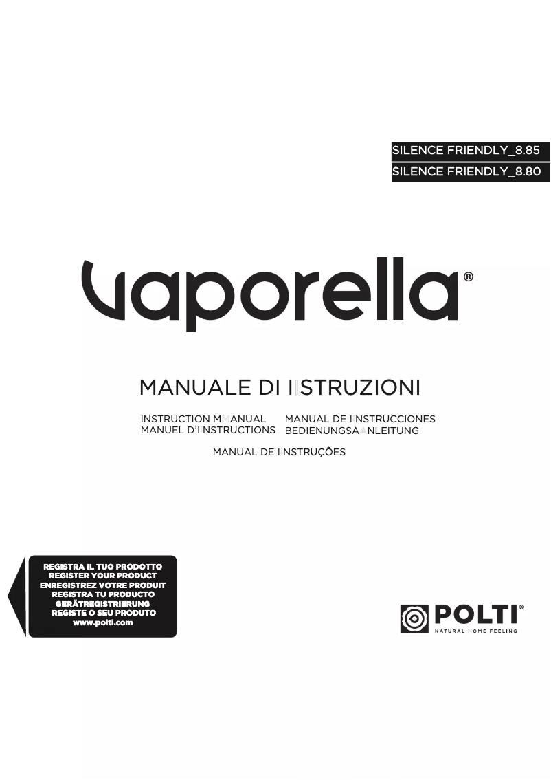 Page 1 de la notice Manuel utilisateur Polti Vaporella Silence Friendly 8.80