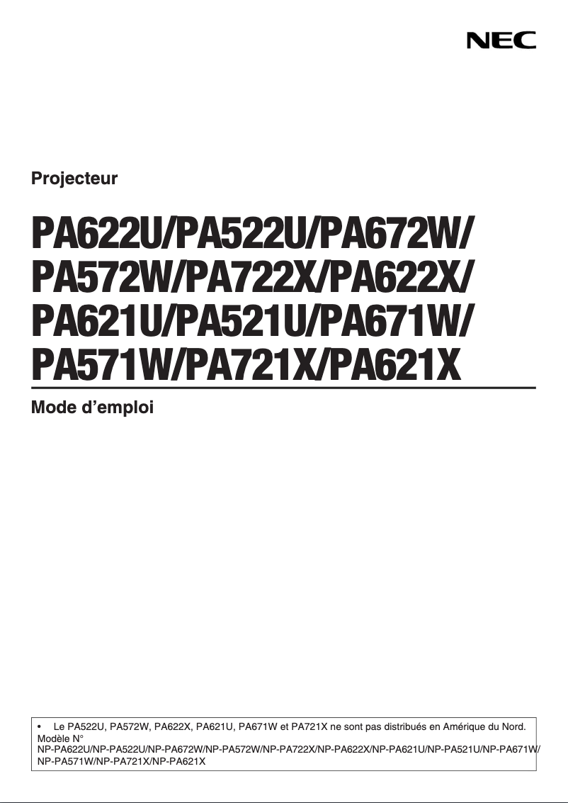Page 1 de la notice Mode d'emploi NEC PA522U
