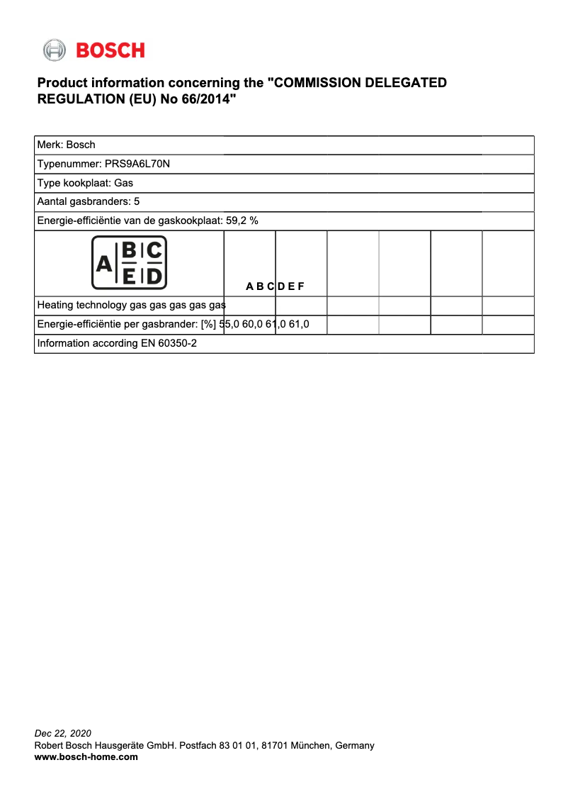 Page 1 de la notice Manuel utilisateur Bosch PRS9A6L70N