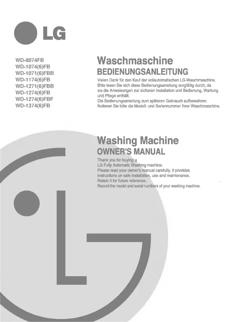 Page 1 de la notice Manuel utilisateur LG WD-1071FBB