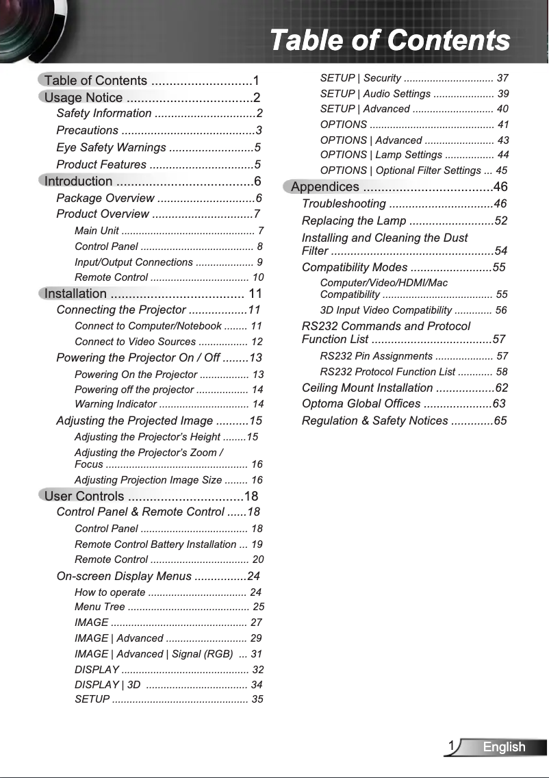 Page 1 de la notice Manuel utilisateur Optoma DS340E