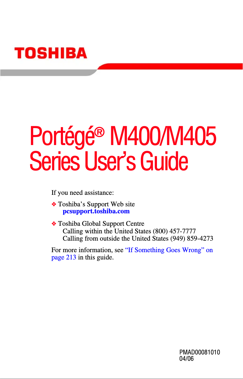 Page 1 de la notice Manuel utilisateur Toshiba Portege M400