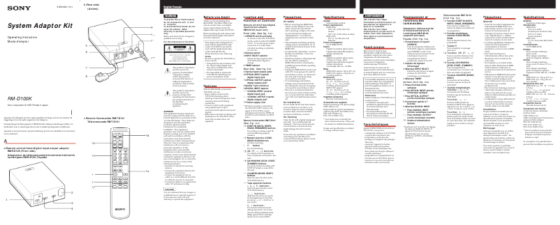 Page 1 of the manual User Manual Sony RM-D100K