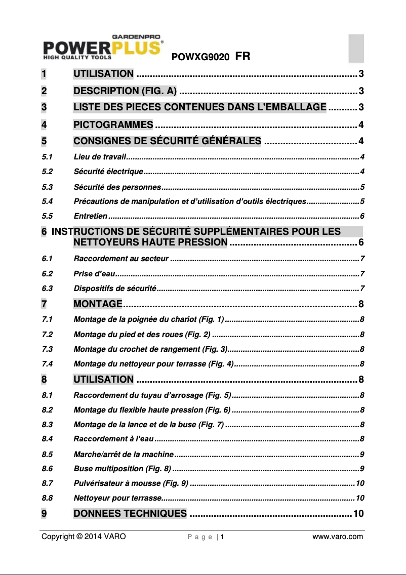Page 1 de la notice Manuel utilisateur PowerPlus POWXG9020