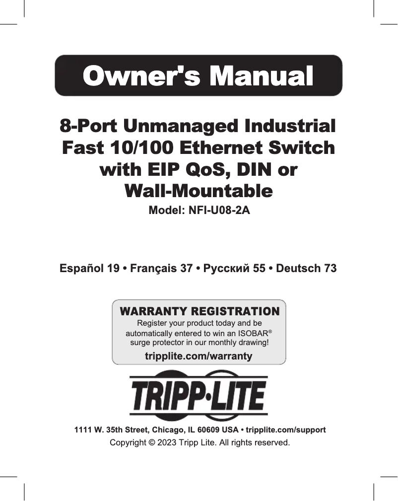 Page 1 de la notice Manuel utilisateur Tripp Lite NFI-U08-2A
