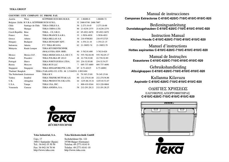 Page 1 de la notice Manuel utilisateur Teka C 920