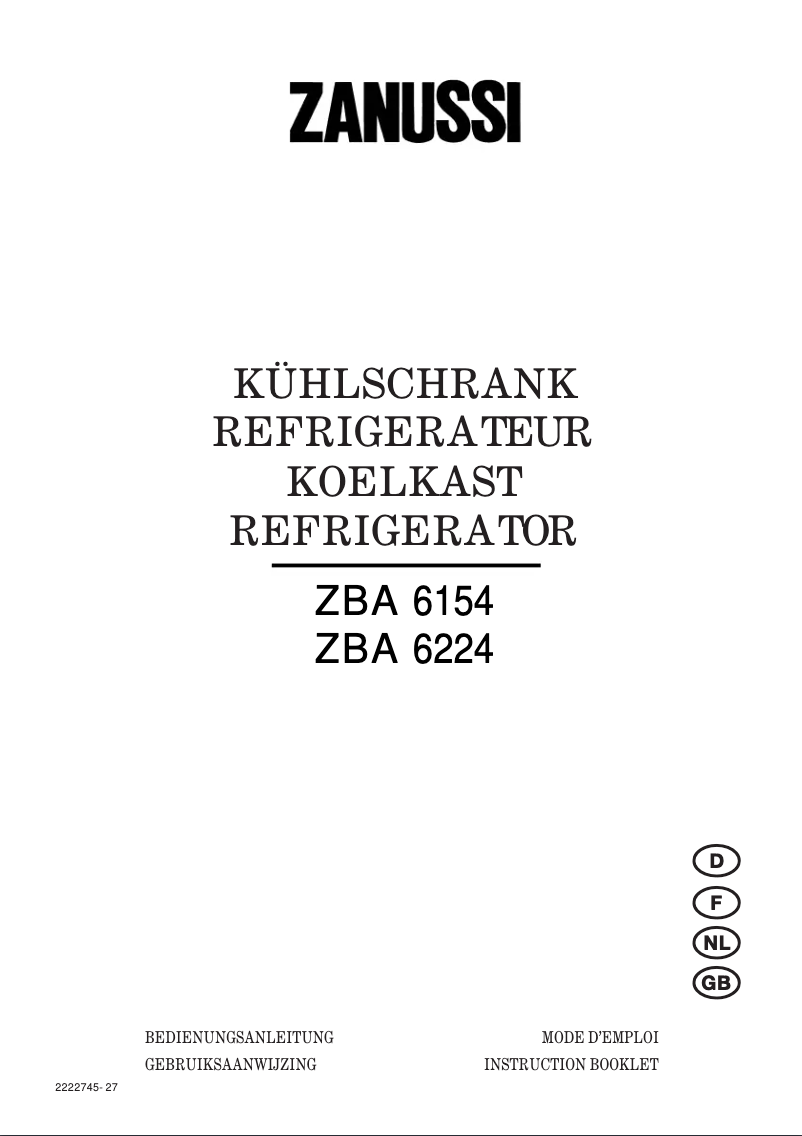 Page 1 de la notice Manuel utilisateur Zanussi zba 6224