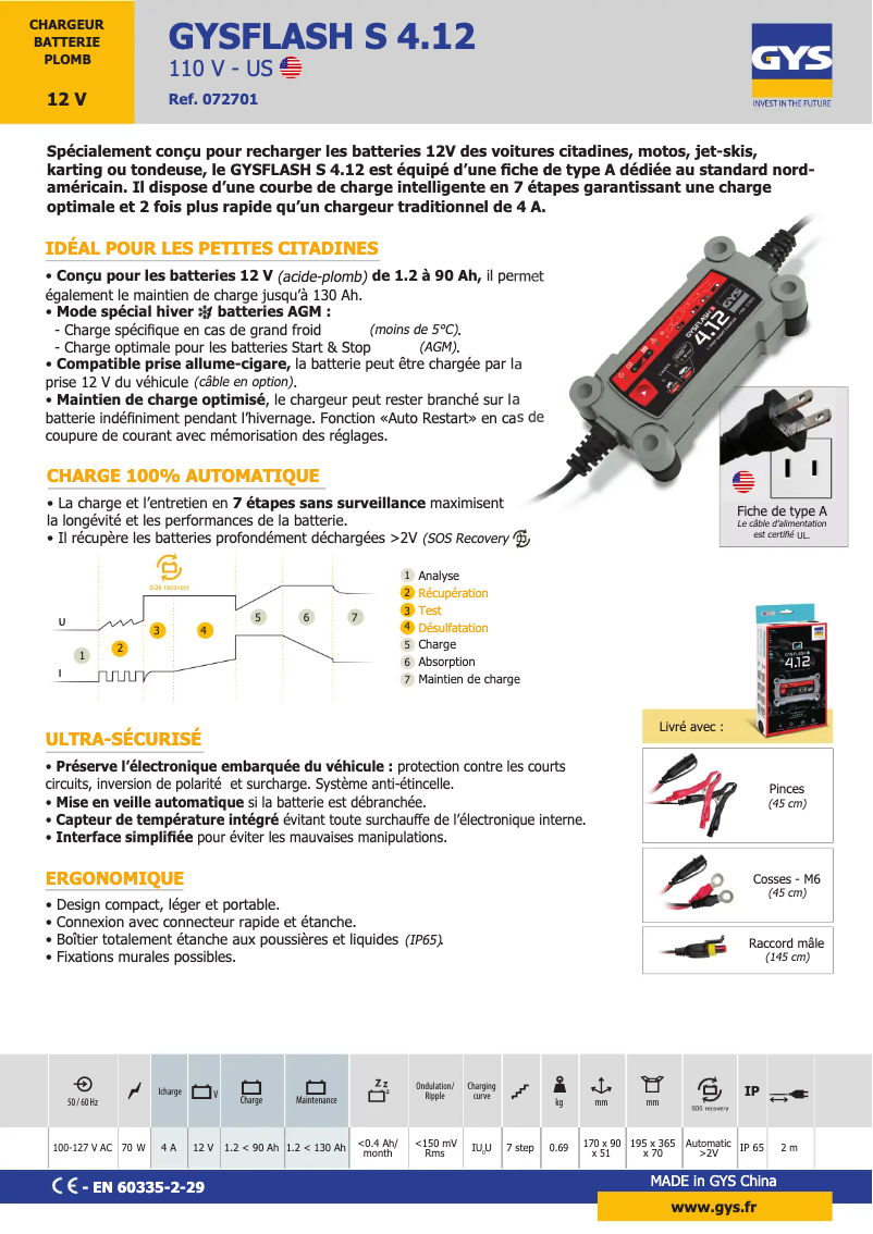 Page 1 de la notice Fiche technique GYS Gysflash S 4.12
