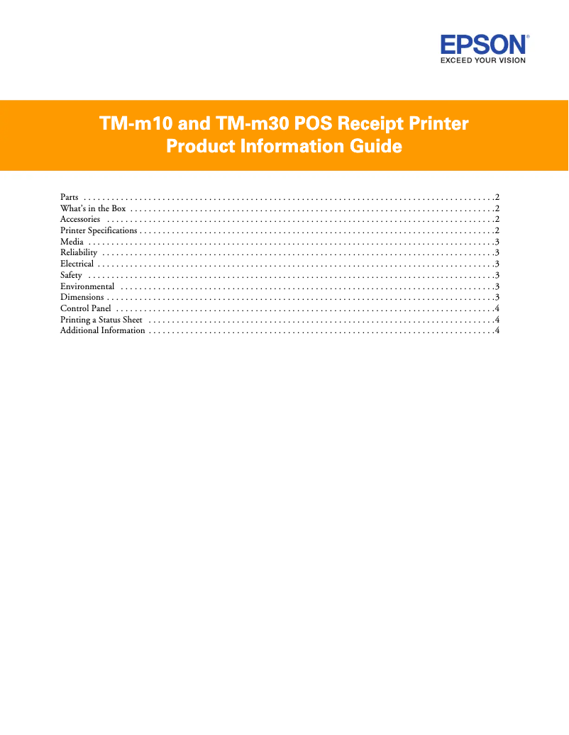 Page 1 de la notice Fiche technique Epson TM-m30
