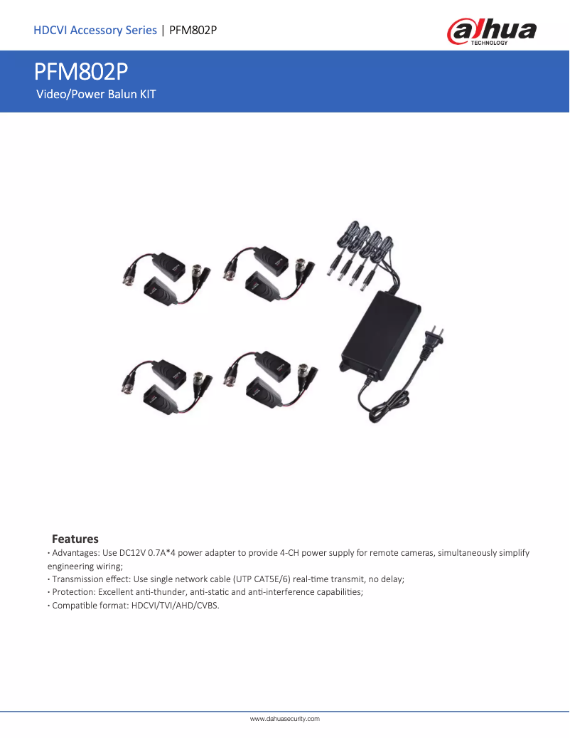 Page 1 de la notice Fiche technique Dahua Technology PFM802P