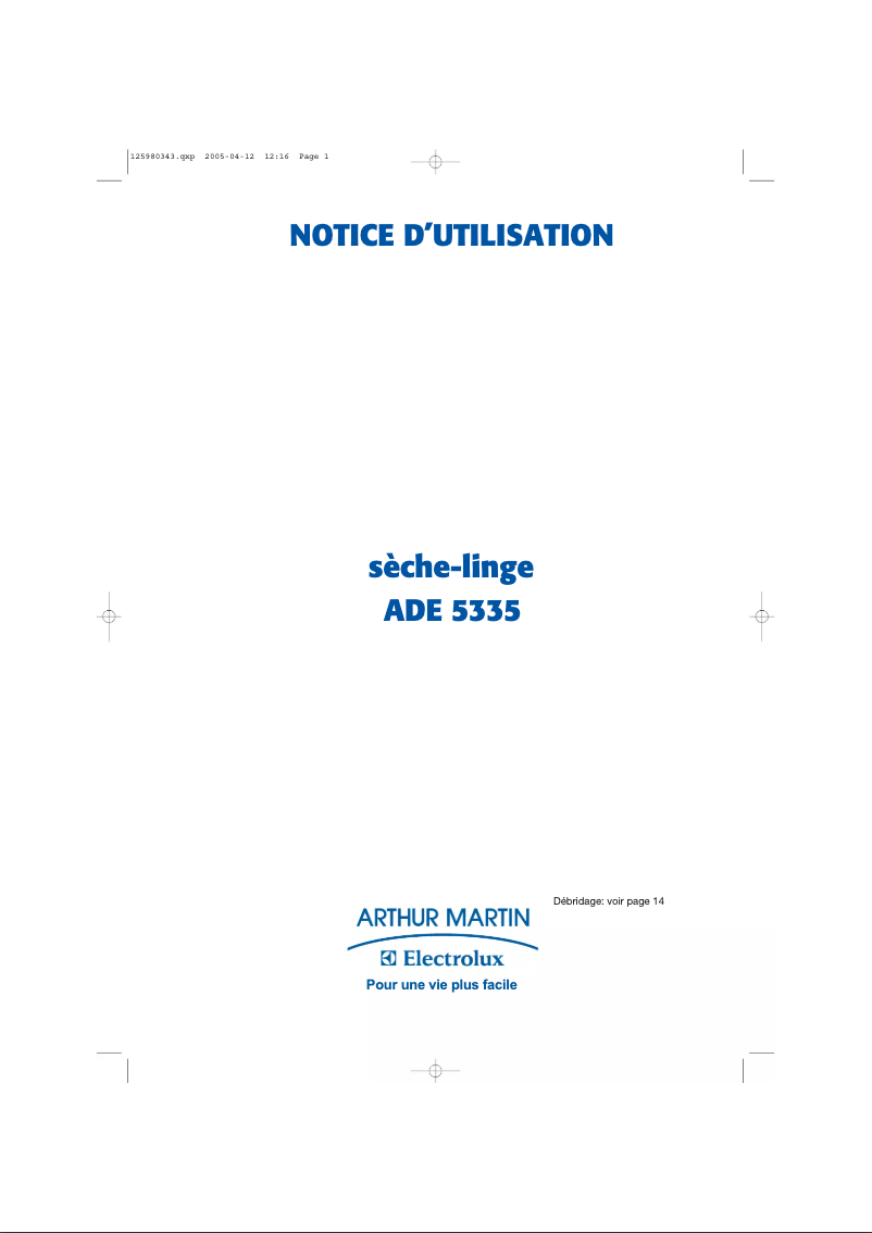 Page 1 of the manual User Manual Arthur Martin-Electrolux ADE 5335