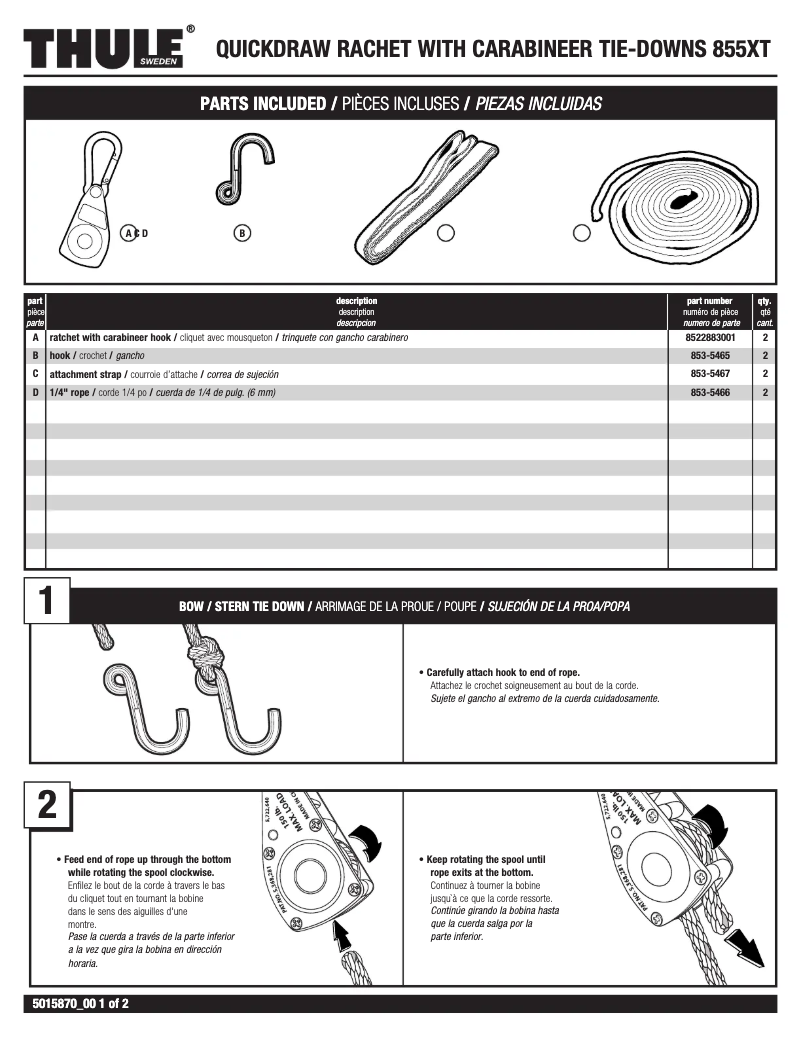 Page 1 de la notice Manuel utilisateur Thule QuickDraw 855XT