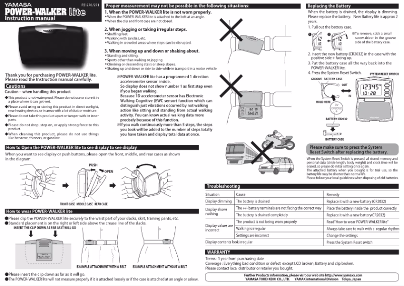 Page 1 de la notice Manuel utilisateur Yamasa Power-Walker Lite PZ-271