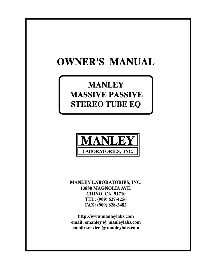 Page 1 de la notice Manuel utilisateur Manley Massive Passive