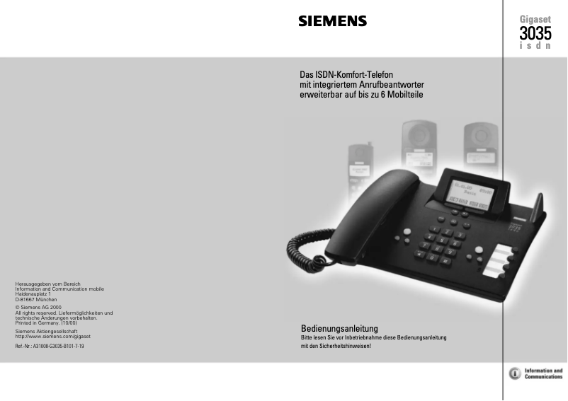 Page 1 de la notice Manuel utilisateur Siemens Gigaset 3035