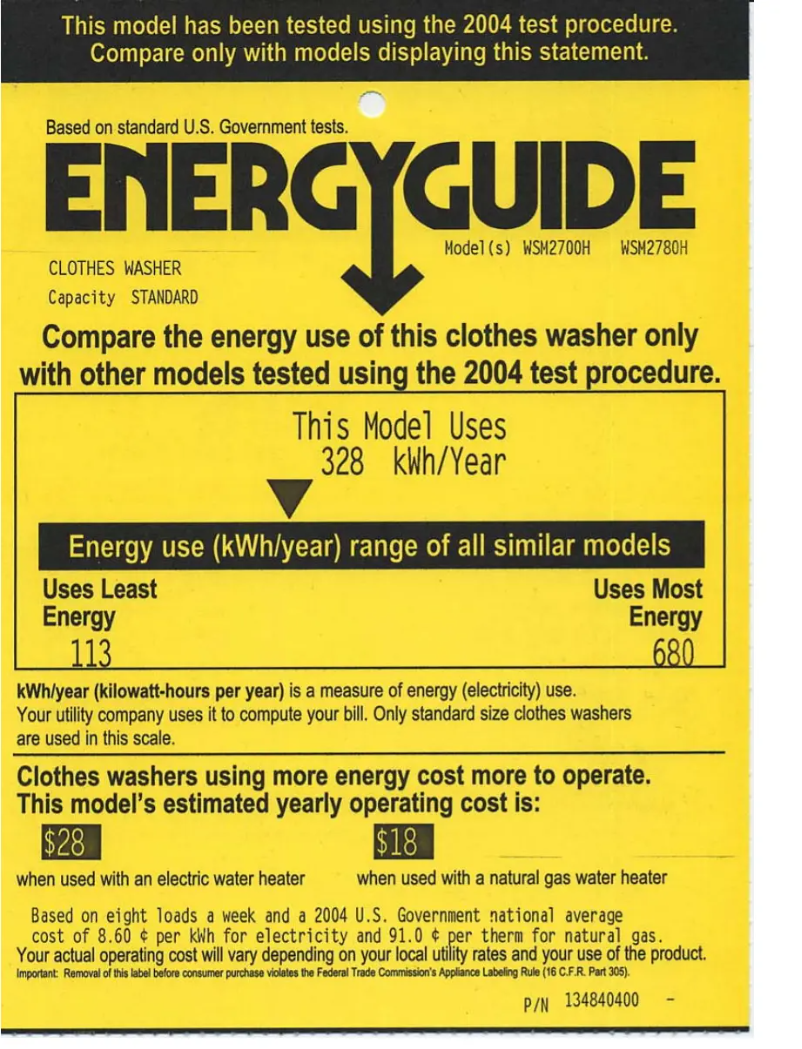 Página 1 del manual Etiqueta energética GE Spacemaker WSM2700HWW