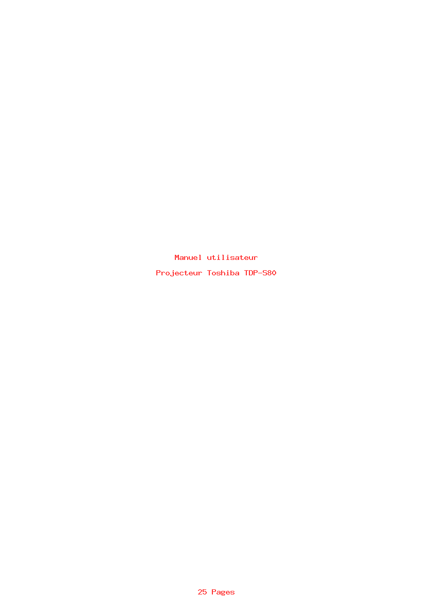 Page 1 de la notice Manuel utilisateur Toshiba TDP-S80