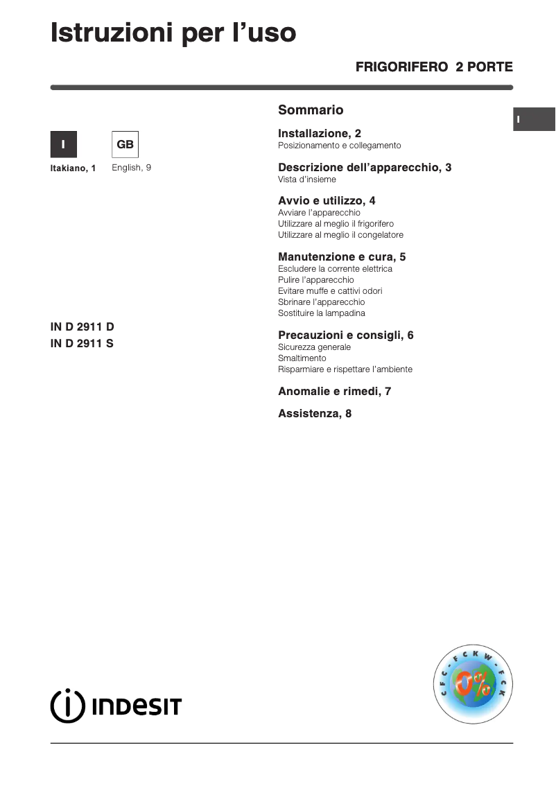 Page n°1 - Manuel utilisateur Indesit Doble puerta IN D 2911 D