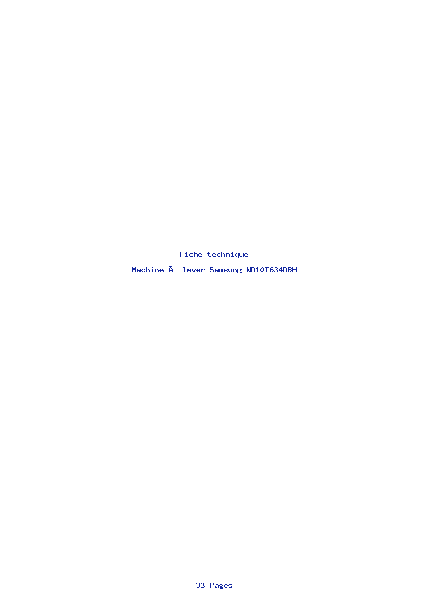 Page 1 de la notice Fiche technique Samsung WD10T634DBH