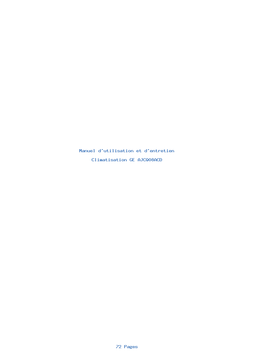 Page 1 de la notice Manuel d'utilisation et d'entretien GE AJCQ08ACD