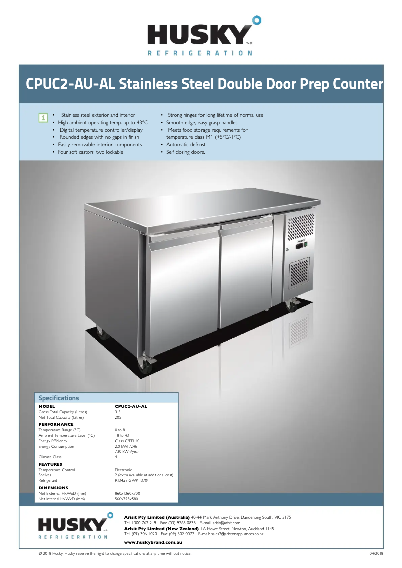 Página 1 del manual Ficha técnica Husky CPUC2-AU-AL